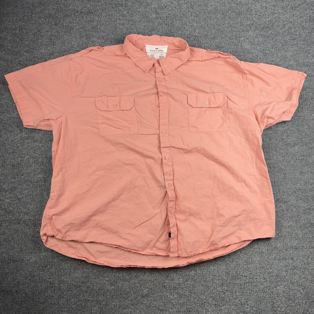 Steve's Jeans Shirt Mens 5XL Pink Short Sleeve Button Up Cotton Big Tall Casual